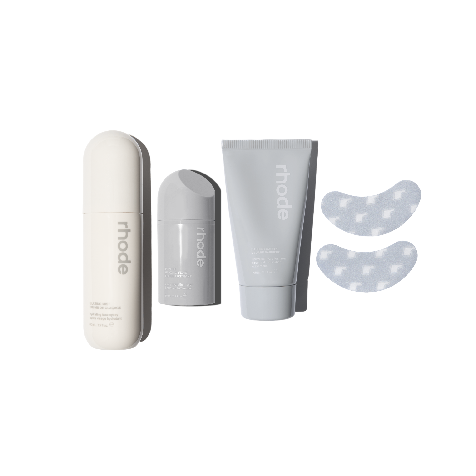 glazing mist, peptide glazing fluid, barrier butter, r icon eye prep